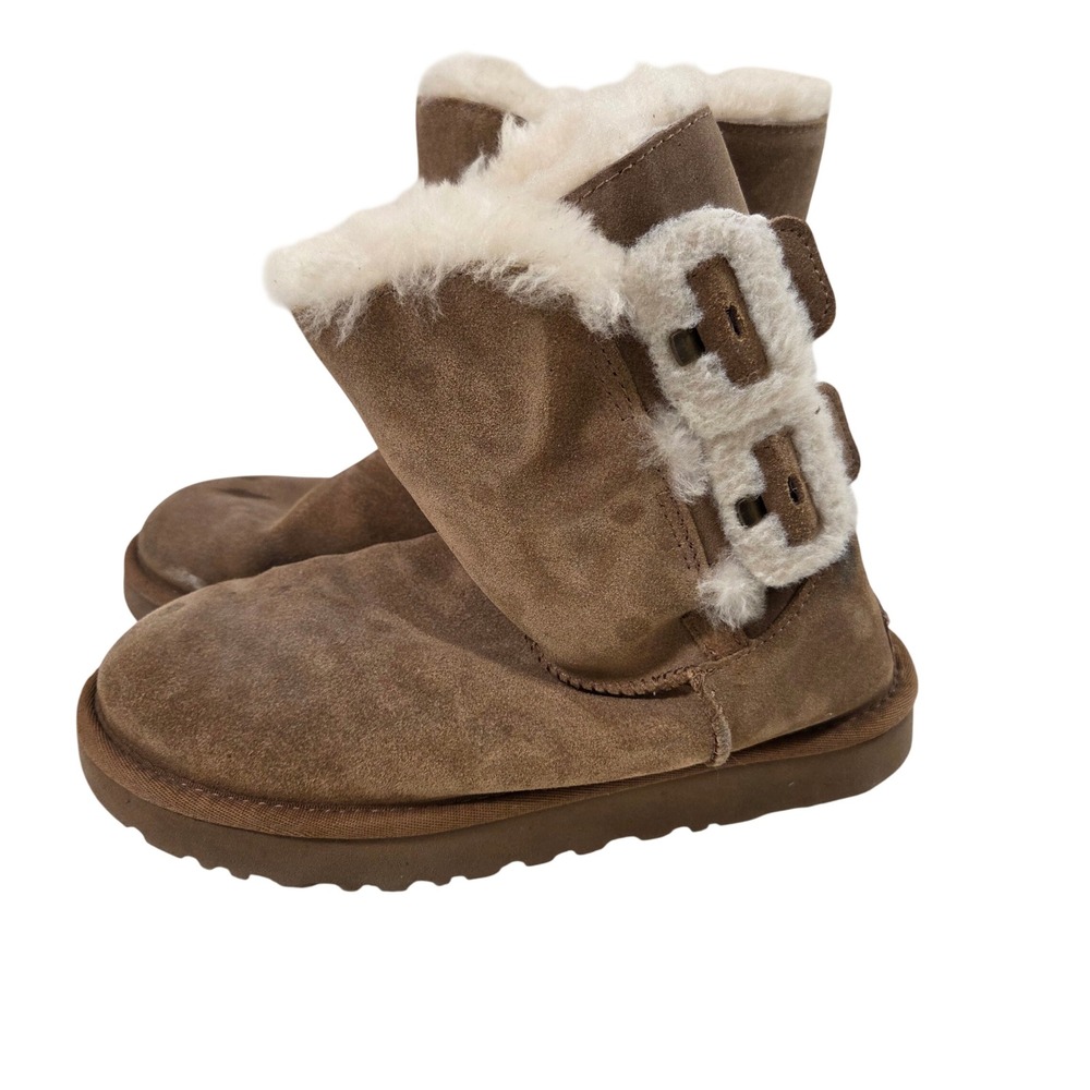 UGG Bailey Buckle Chestnut Brown Suede Shearling Mid Calf Boots 1104 Womens 6